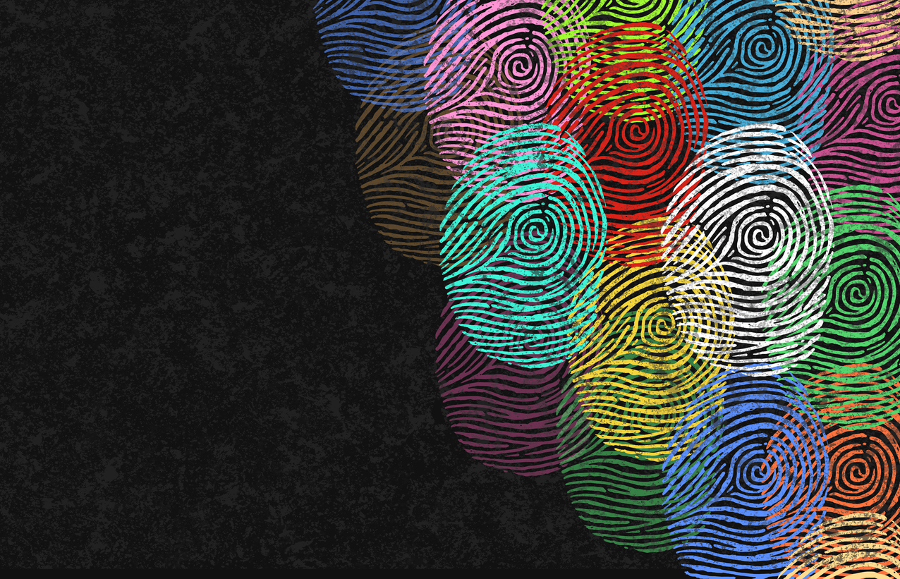 Diverse fingerprint colors representing cultural diversity and finding a culturally competent therapist