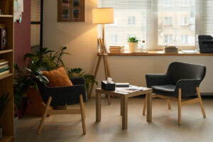 Empty therapy chair representing vicarious trauma therapists hold