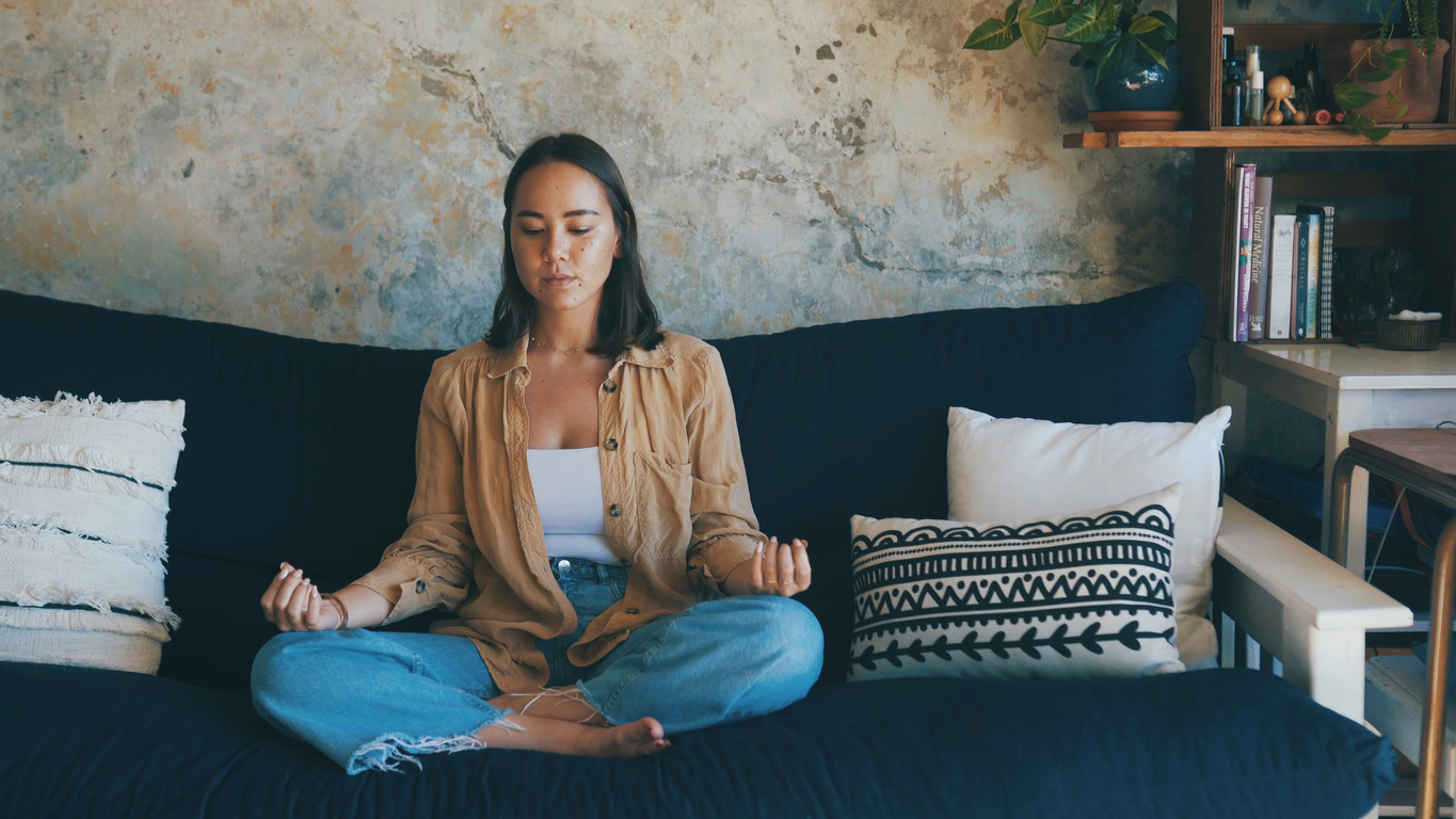 Woman in her therapist's office doing a therapy intensive