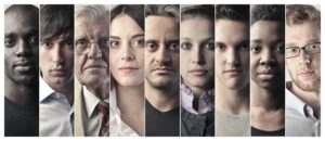 Image of portraits of people of different ethnicities and genders experiencing thoughts of suicide and seeking help for suicide through therapy.